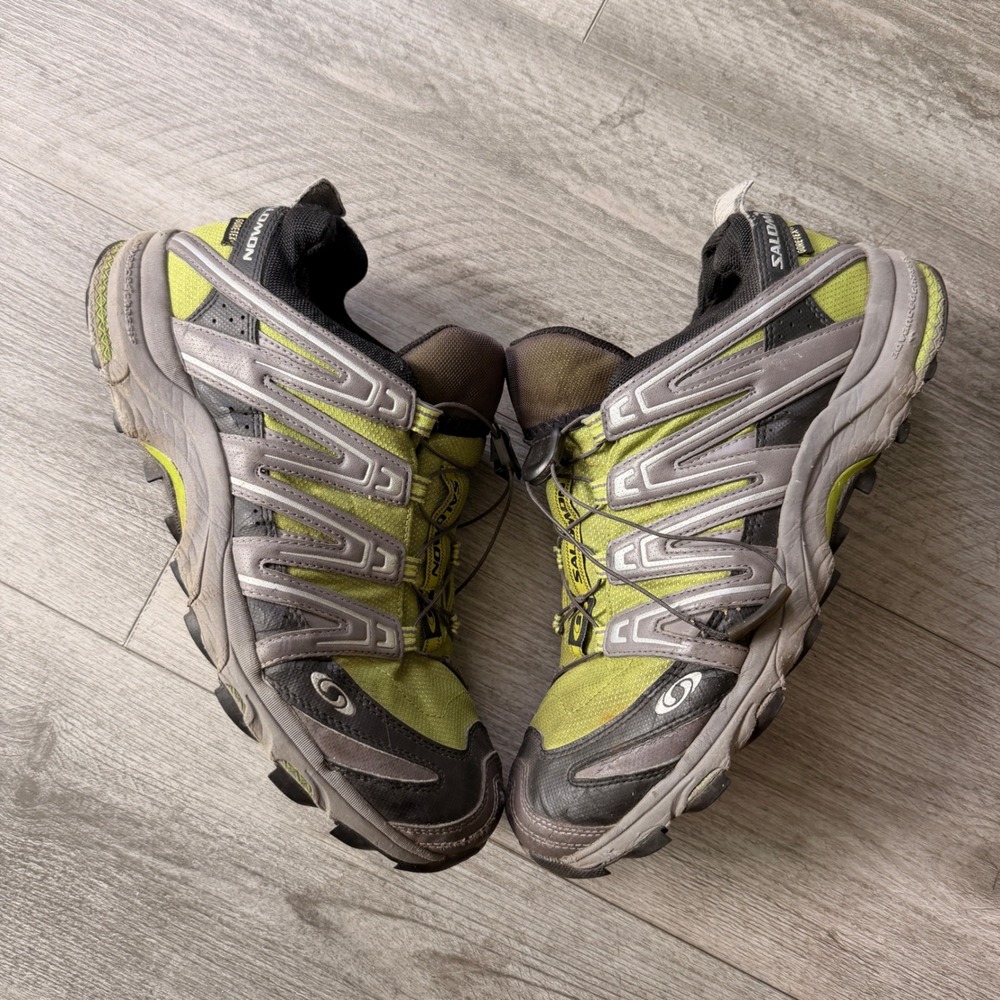Salomon Mens 10.5 Gore-Tex Trail Hiking Shoes XA Pro Style Quicklace Lime Green